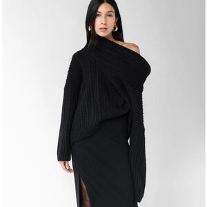 Oversized slouchy off the shoulder sweater - black
